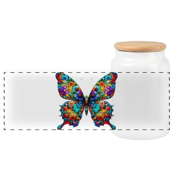Butterfly - Panoramic Cookie Jar with Wooden Lid - white - Front