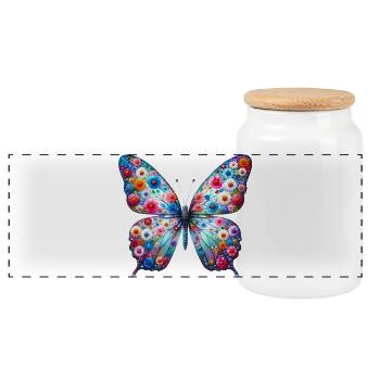 Butterfly - Panoramic Cookie Jar with Wooden Lid - white - Front