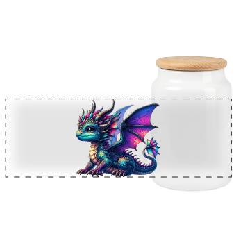 Drache - Panorama Keksdose mit Holzdeckel - Weiß - Vorne