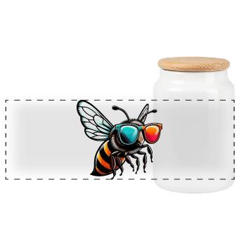 Abeille - Boîte à biscuits avec couvercle en bois - blanc - Devant
