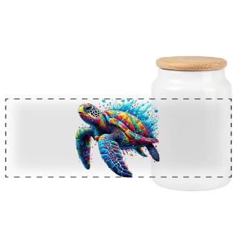 Turtle - Panoramic Cookie Jar with Wooden Lid - white - Front