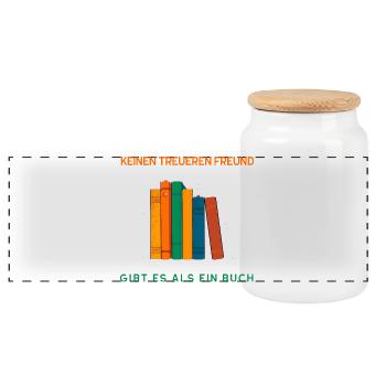 Keinen treueren Freund als ein Buch - Panorama Keksdose mit Holzdeckel - Weiß - Vorne