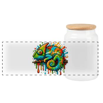 Caméléon - Boîte à biscuits avec couvercle en bois - blanc - Devant