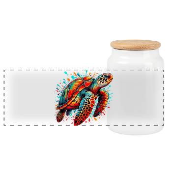 Turtle - Panoramic Cookie Jar with Wooden Lid - white - Front