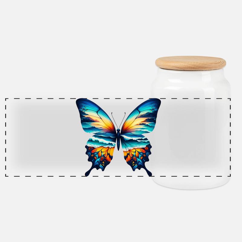 Schmetterling - Panorama Keksdose mit Holzdeckel - Weiß