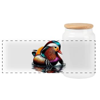 Mandarin duck - Panoramic Cookie Jar with Wooden Lid - white - Front