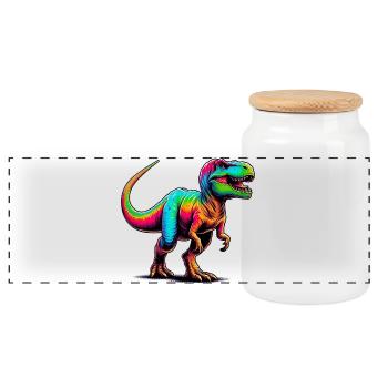 Dinosaur - Panoramic Cookie Jar with Wooden Lid - white - Front