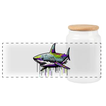 Shark - Panoramic Cookie Jar with Wooden Lid - white - Front