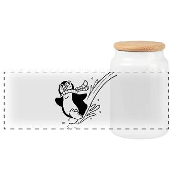 Pinguin-Spaß zum Ausmalen für Kinderbekleidung - Panorama Keksdose mit Holzdeckel - Weiß - Vorne