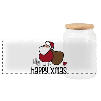 happy xmas - Panorama Keksdose mit Holzdeckel - Weiß - Vorne