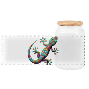 Gecko - Panoramic Cookie Jar with Wooden Lid - white - Front