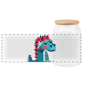 A Dino – Playful and Colorful Illustration - Panoramic Cookie Jar with Wooden Lid - white - Front