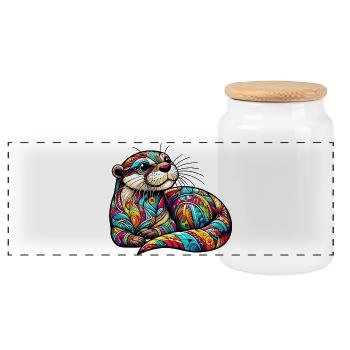 Otter - Panoramic Cookie Jar with Wooden Lid - white - Front