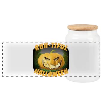 Halloween Kürbis - Panorama Keksdose mit Holzdeckel - Weiß - Vorne