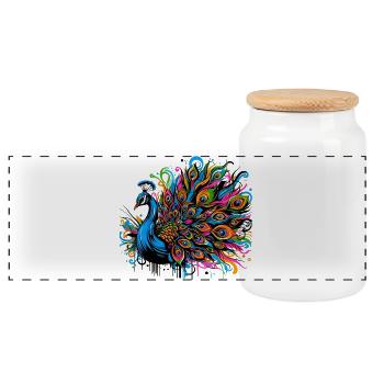 Peacock - Panoramic Cookie Jar with Wooden Lid - white - Front