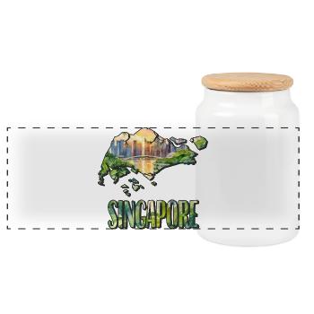 Watercolor Map Singapore - Panoramic Cookie Jar with Wooden Lid - white - Front