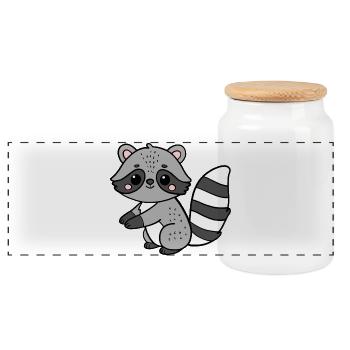 Raccoon - Panoramic Cookie Jar with Wooden Lid - white - Front