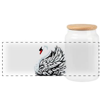 Swan - Panoramic Cookie Jar with Wooden Lid - white - Front
