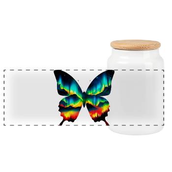 Butterfly - Panoramic Cookie Jar with Wooden Lid - white - Front