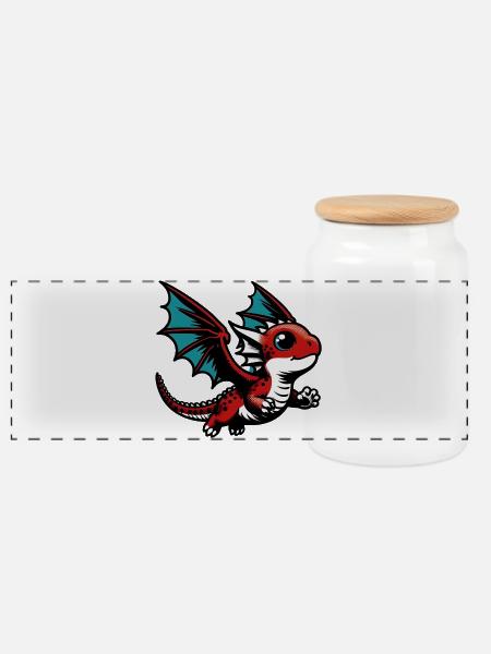 Drache - Panorama Keksdose mit Holzdeckel - Weiß