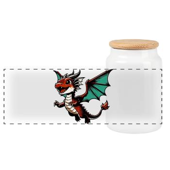 Drache - Panorama Keksdose mit Holzdeckel - Weiß - Vorne
