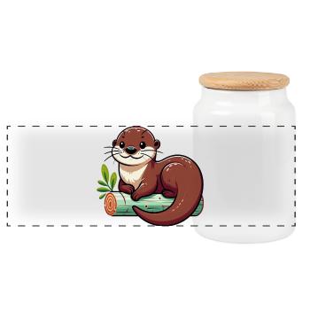 Loutre - Boîte à biscuits avec couvercle en bois - blanc - Devant