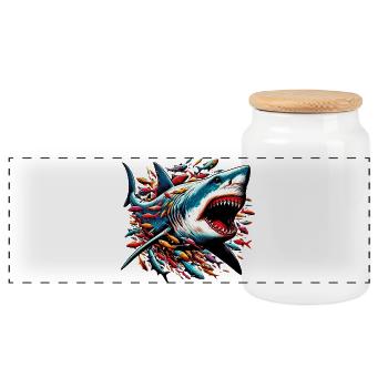 Requin - Boîte à biscuits avec couvercle en bois - blanc - Devant