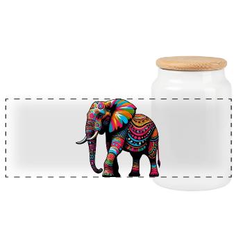 Elefant - Panorama Keksdose mit Holzdeckel - Weiß - Vorne