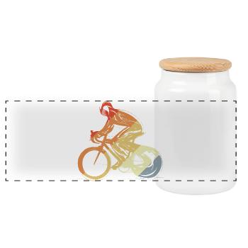 Cyclist Vintage Look - Panoramic Cookie Jar with Wooden Lid - white - Front