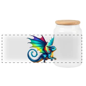 Dragon - Panoramic Cookie Jar with Wooden Lid - white - Front