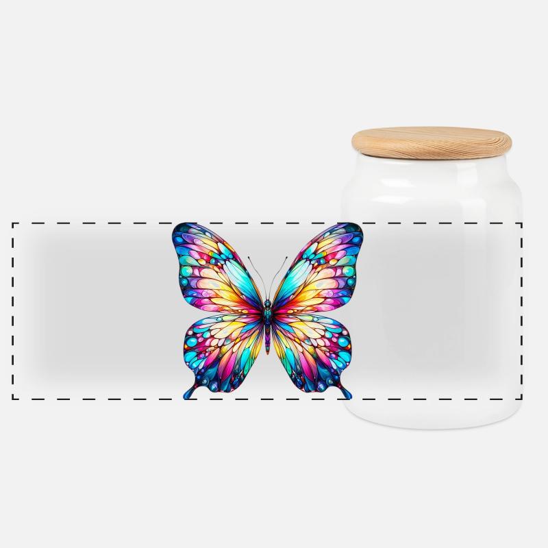 Schmetterling - Panorama Keksdose mit Holzdeckel - Weiß