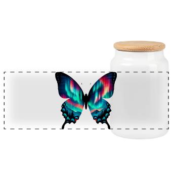Butterfly - Panoramic Cookie Jar with Wooden Lid - white - Front