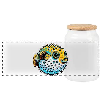 Blowfish - Panoramic Cookie Jar with Wooden Lid - white - Front