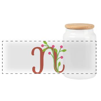 Eleganter Buchstabe 'N' mit Blumen - Panorama Keksdose mit Holzdeckel - Weiß - Vorne