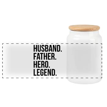 Husband. Father. Hero. Legend - Panoramic Cookie Jar with Wooden Lid - white - Front