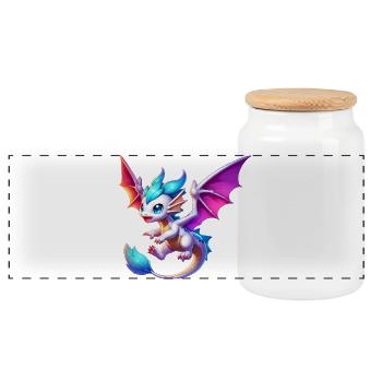 Dragon - Panoramic Cookie Jar with Wooden Lid - white - Front