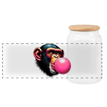 Monkey - Panoramic Cookie Jar with Wooden Lid - white - Front