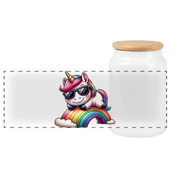 Cooles Einhorn Regenbogen Sonnenbrille Wolken - Panorama Keksdose mit Holzdeckel - Weiß - Vorne