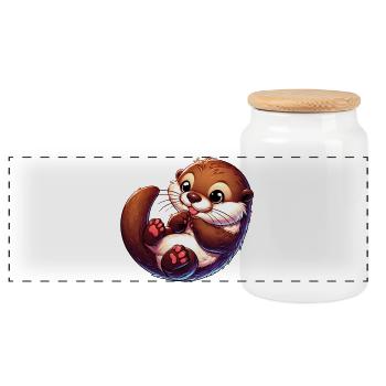 Otter - Panoramic Cookie Jar with Wooden Lid - white - Front