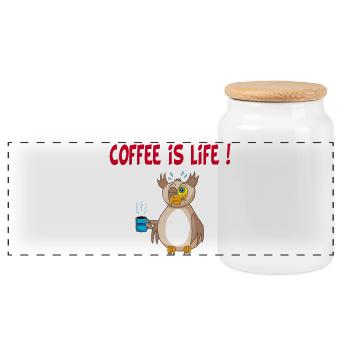 Hibou et café (anglais) - Boîte à biscuits avec couvercle en bois - blanc - Devant