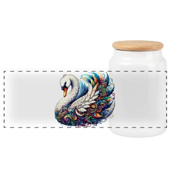 Swan - Panoramic Cookie Jar with Wooden Lid - white - Front