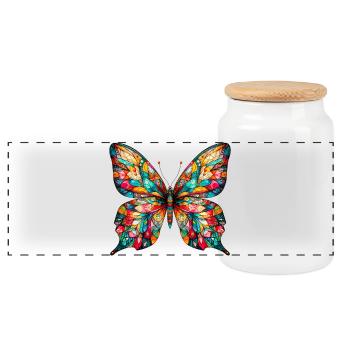 Butterfly - Panoramic Cookie Jar with Wooden Lid - white - Front