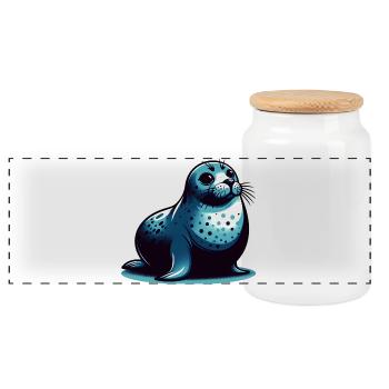 Seal - Panoramic Cookie Jar with Wooden Lid - white - Front