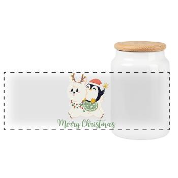 Joyeux Noël - Alpaga + Pingouin pour Noël - Boîte à biscuits avec couvercle en bois - blanc - Devant