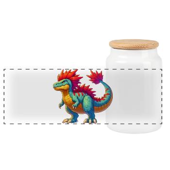 Dinosaur - Panoramic Cookie Jar with Wooden Lid - white - Front