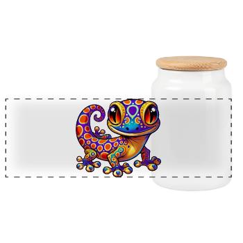 Gecko - Panoramic Cookie Jar with Wooden Lid - white - Front