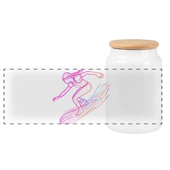 Surfing Woman - Panoramic Cookie Jar with Wooden Lid - white - Front