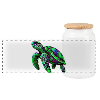 Turtle - Panoramic Cookie Jar with Wooden Lid - white - Front