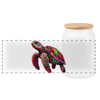 Turtle - Panoramic Cookie Jar with Wooden Lid - white - Front