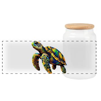 Turtle - Panoramic Cookie Jar with Wooden Lid - white - Front